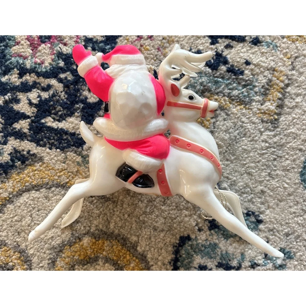Rare Vintage Santa & Reindeer Glass Christmas Ornament – Retro Holiday Decoratio - Picture 5 of 7